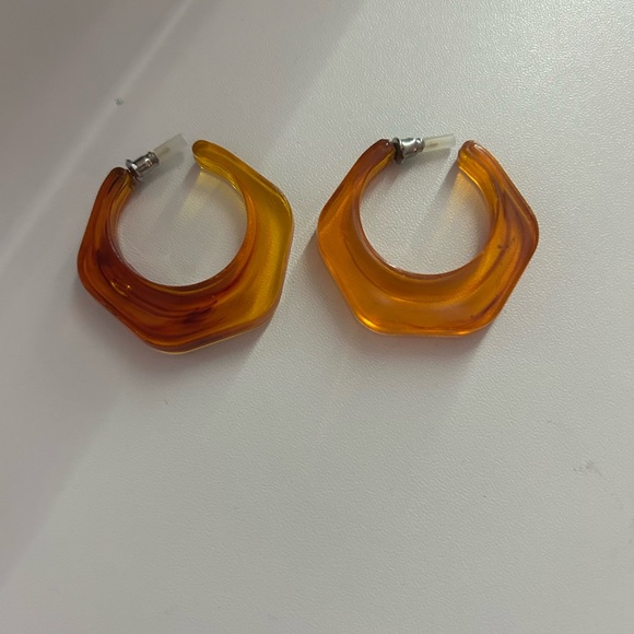Jewelry - Antique Amber Lucite Hoop Earrings